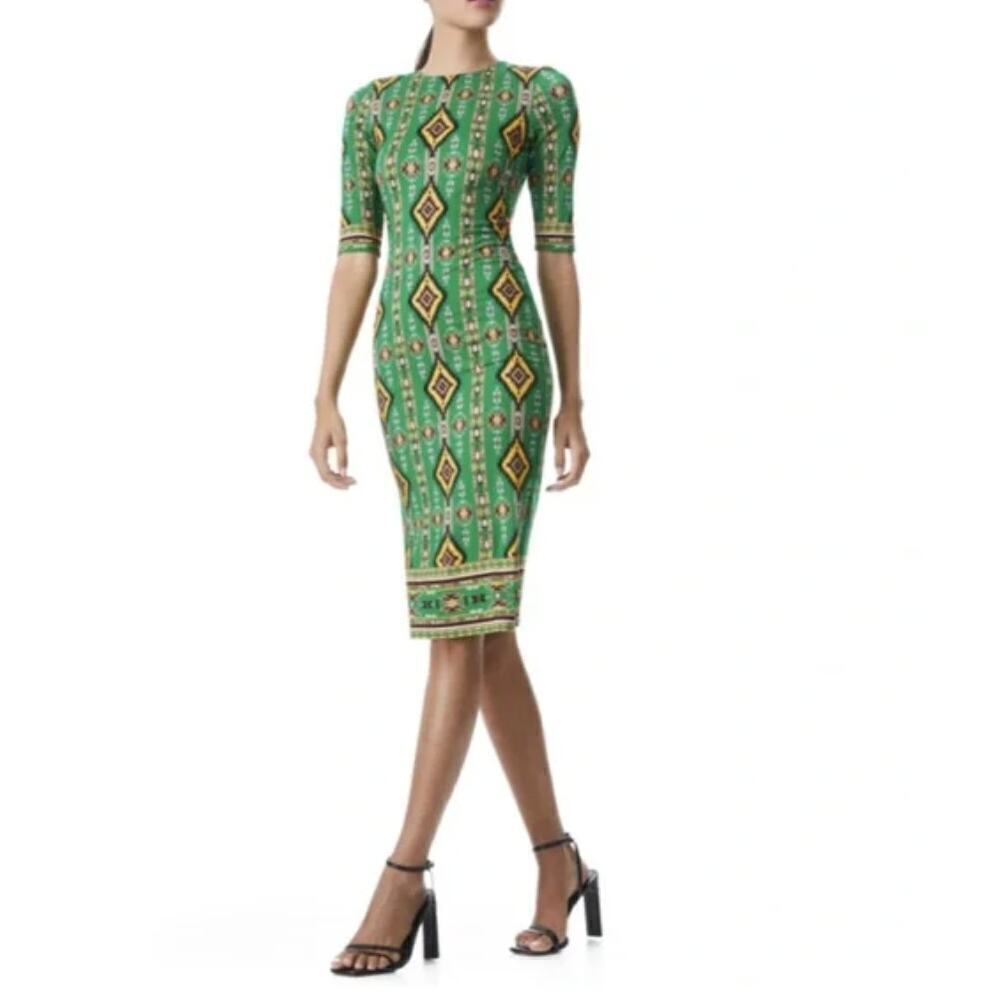 Alice + Olivia Delora Sheath Midi Dress Women's in Mystic Ikat Green Size 0